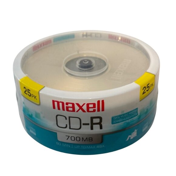 Maxell CD-R 700MB 25-Pack 80 Min Up to 48X Data Music Photos Playback Recording - Picture 1 of 5
